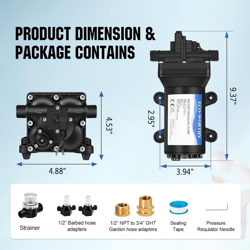 ECO-WORTHY 110V AC Fresh Transfer Diaphragm Water Pump On Demand 5.5GPM 70PSI High Pressure Water Booster Pump 110 Volt with Pressure Switch for Irrigation Garden Hose Sprinkler Home RV - Image 2